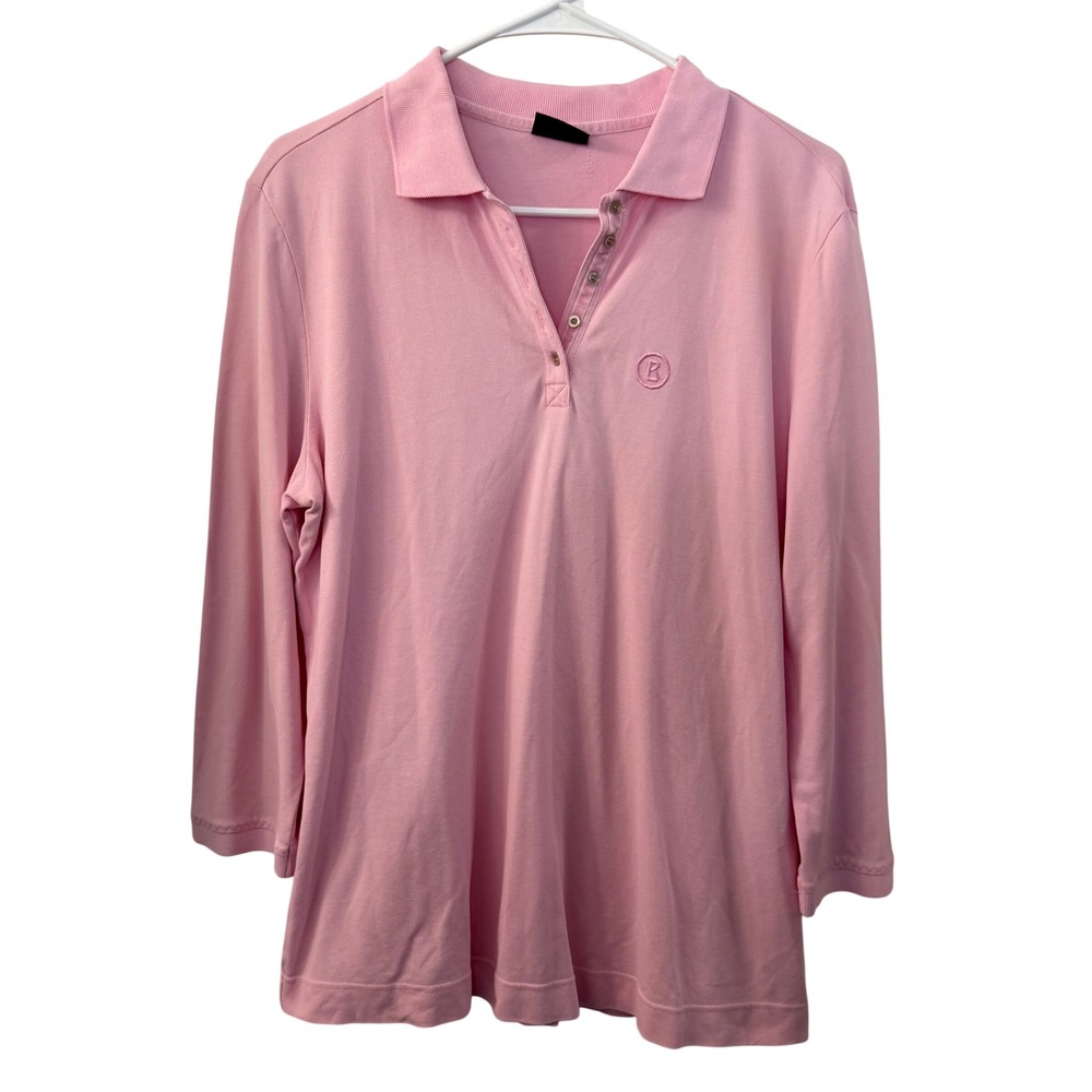 Bogner Women Pink 3/4 Sleeve Polo Shirt XL Cotton Blend Logo Golf Sport Top
